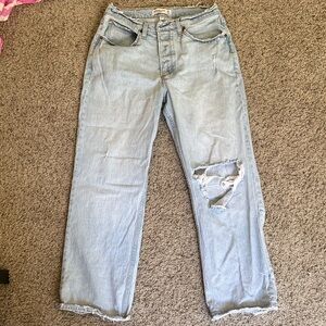 Light Blue Boyfriend Jeans with Distressed Knee Curve Love Fit